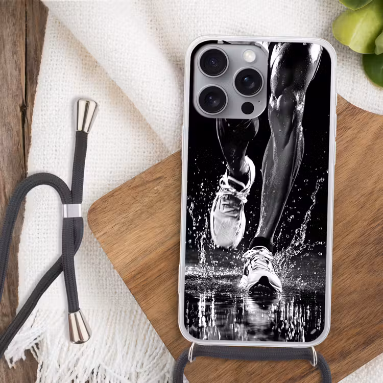 Hardloopschoenen - Rennen - Druppels - Zwart Hoesje iPhone 16 Pro Max met koord klein -sfeer4