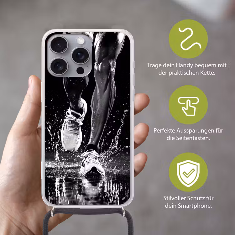 Hardloopschoenen - Rennen - Druppels - Zwart Hoesje iPhone 16 Pro Max met koord klein -sfeer2_DE