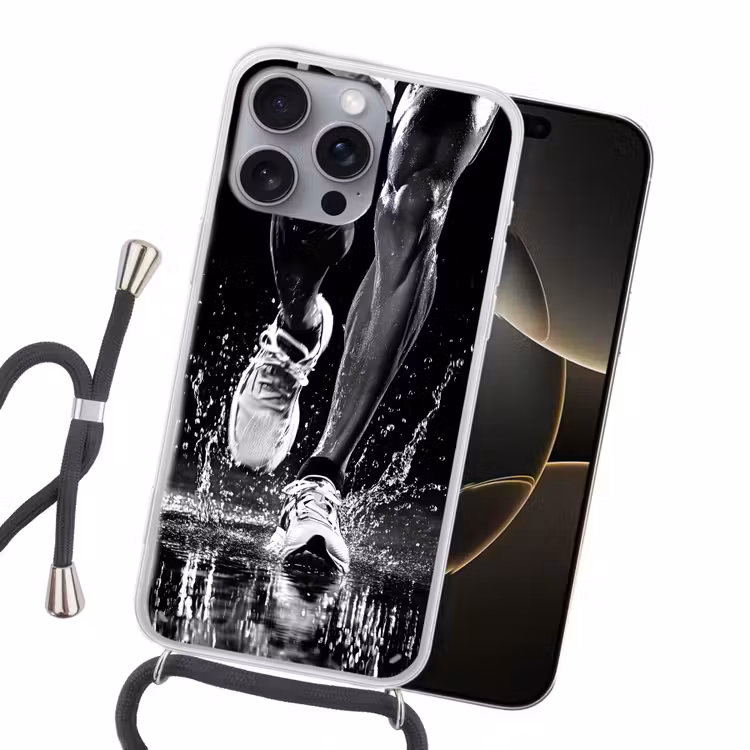 Hardloopschoenen - Rennen - Druppels - Zwart Hoesje iPhone 16 Pro Max met koord klein -sfeer1