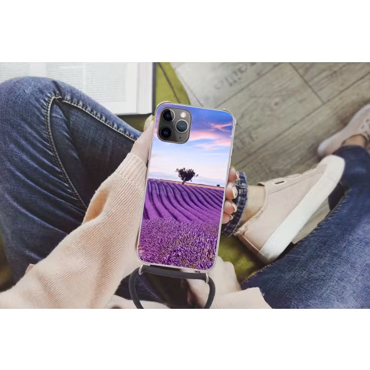 Lavendel - Natuur - Paars - Bomen Hoesje iPhone 12 Pro met koord klein -hand