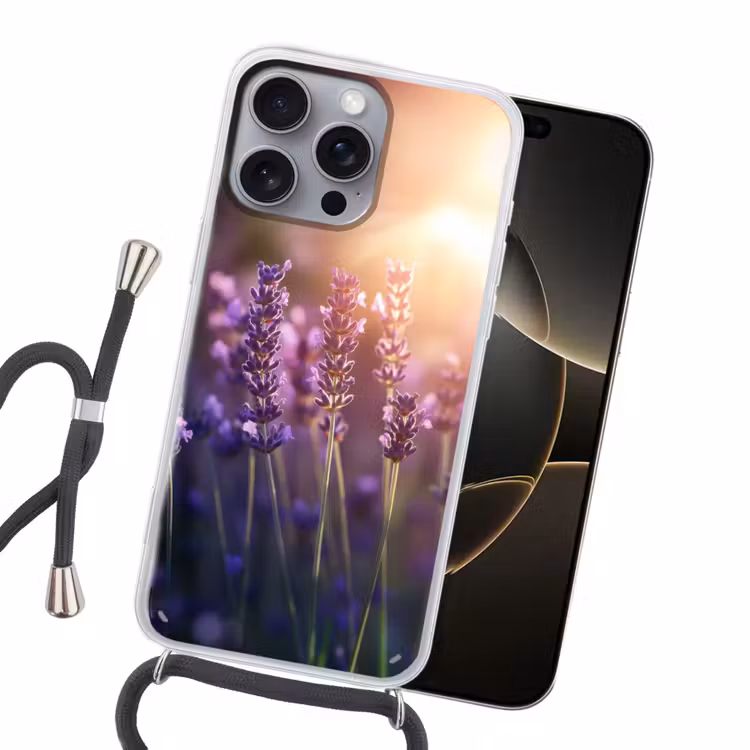Lavendelbloemen - Paars - Zonlicht Hoesje iPhone 16 Pro Max met koord klein -sfeer1