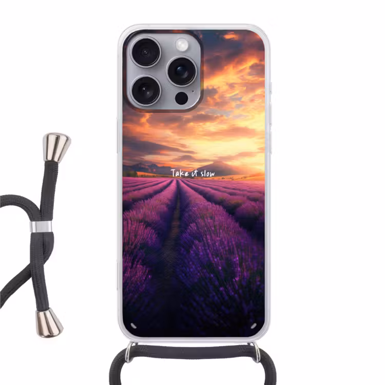 Lavendelveld - Quote - Zonsondergang Hoesje iPhone 16 Pro Max met koord klein -3d