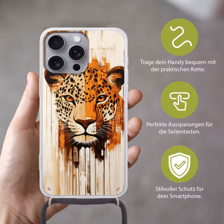 Luipaard - Symmetrisch - Strepen Hoesje iPhone 16 Pro Max met koord klein -sfeer2_DE