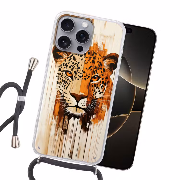 Luipaard - Symmetrisch - Strepen Hoesje iPhone 16 Pro Max met koord klein -sfeer1