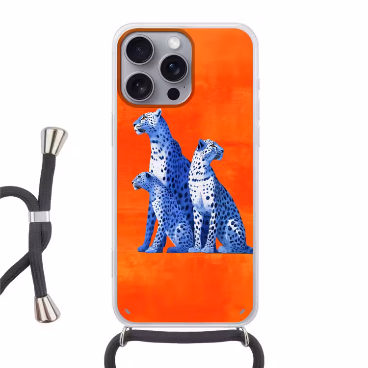 Luipaarden - Stippen - Oranje Hoesje iPhone 16 Pro Max met koord klein -3d