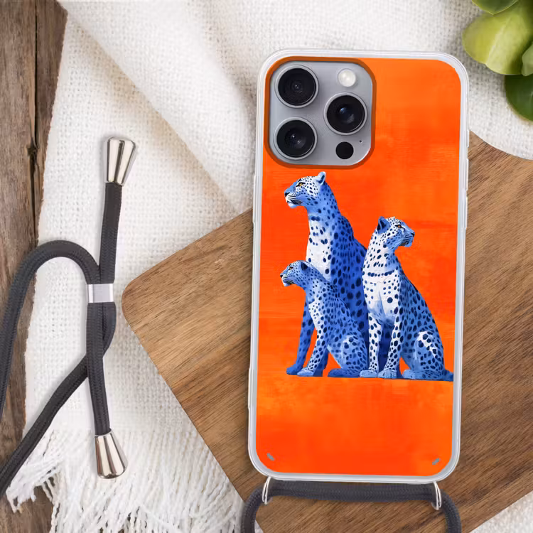 Luipaarden - Stippen - Oranje Hoesje iPhone 16 Pro Max met koord klein -sfeer4