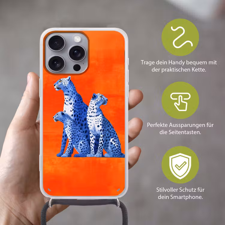 Luipaarden - Stippen - Oranje Hoesje iPhone 16 Pro Max met koord klein -sfeer2_DE