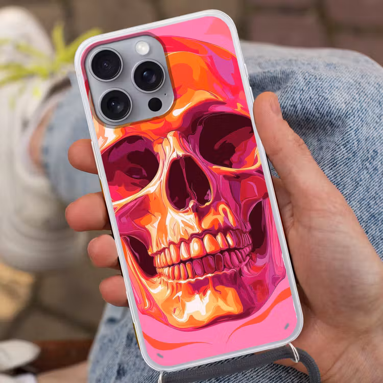 Felroze - Tanden - Schedel Hoesje iPhone 16 Pro Max met koord klein -sfeer3