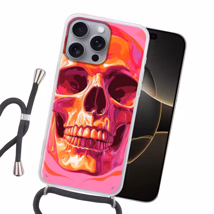 Felroze - Tanden - Schedel Hoesje iPhone 16 Pro Max met koord klein -sfeer1