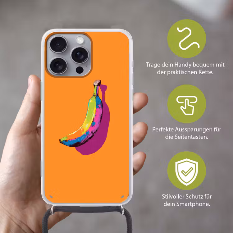 Felle kleuren - Banaan - popart Hoesje iPhone 16 Pro Max met koord klein -sfeer2_DE