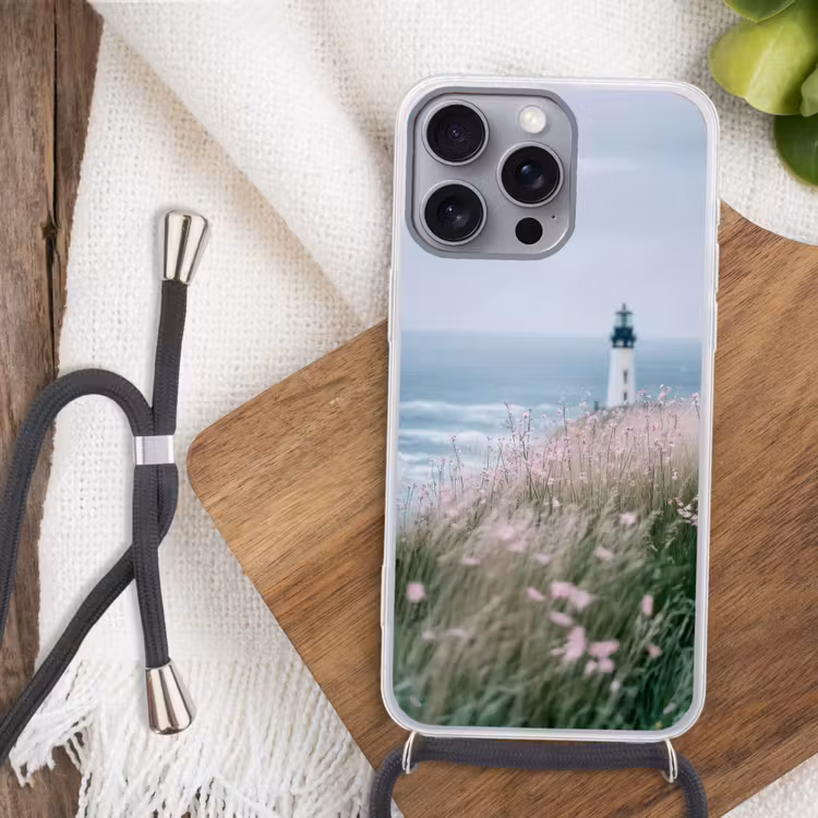Vuurtoren - Klif - Zee - Bloemen Hoesje iPhone 16 Pro Max met koord klein -sfeer4
