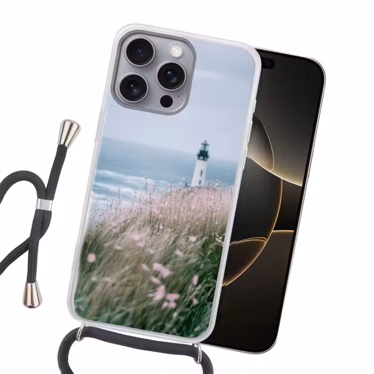 Vuurtoren - Klif - Zee - Bloemen Hoesje iPhone 16 Pro Max met koord klein -sfeer1