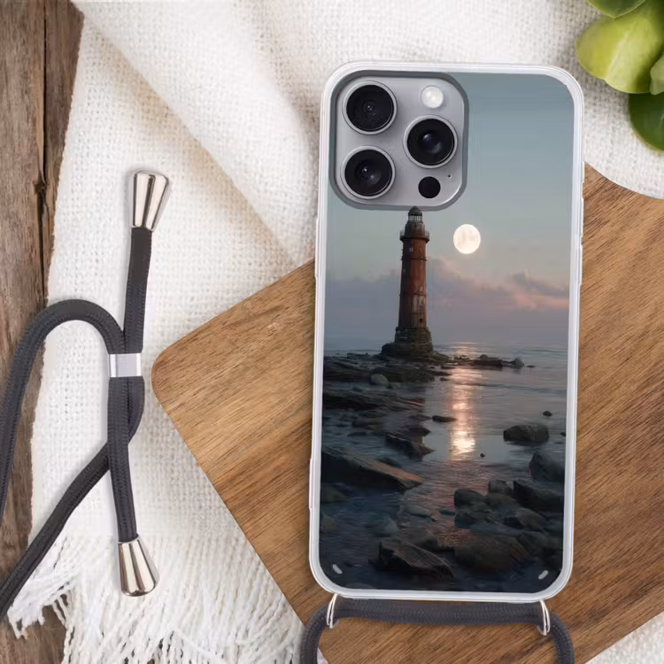 Vuurtoren - Stenen - Water - Maan Hoesje iPhone 16 Pro Max met koord klein -sfeer4