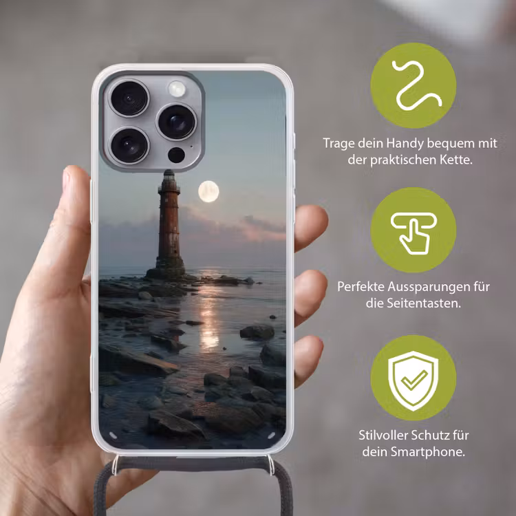 Vuurtoren - Stenen - Water - Maan Hoesje iPhone 16 Pro Max met koord klein -sfeer2_DE