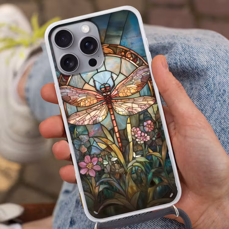 Libelle - Mozaïek - Bloemen - Kleurrijk Hoesje iPhone 16 Pro Max met koord klein -sfeer3