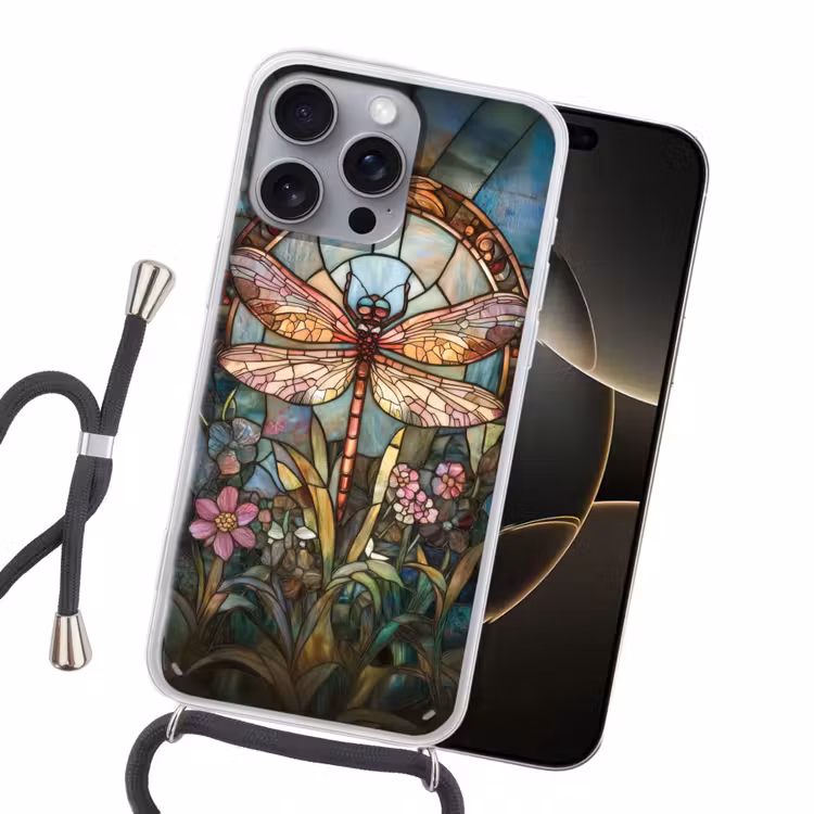 Libelle - Mozaïek - Bloemen - Kleurrijk Hoesje iPhone 16 Pro Max met koord klein -sfeer1