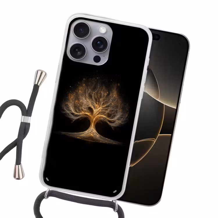 Lichtjes - Boom - Abstract - Zwart Hoesje iPhone 16 Pro Max met koord klein -sfeer1