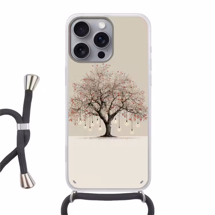 Lichtboom - Winter - Kerst - Meerkleurig Hoesje iPhone 16 Pro Max met koord klein -3d