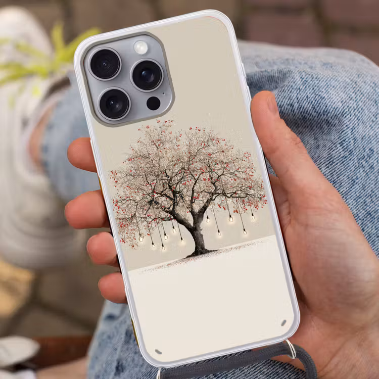 Lichtboom - Winter - Kerst - Meerkleurig Hoesje iPhone 16 Pro Max met koord klein -sfeer3