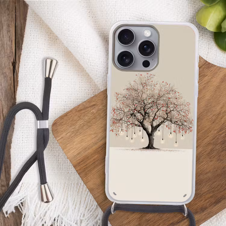 Lichtboom - Winter - Kerst - Meerkleurig Hoesje iPhone 16 Pro Max met koord klein -sfeer4