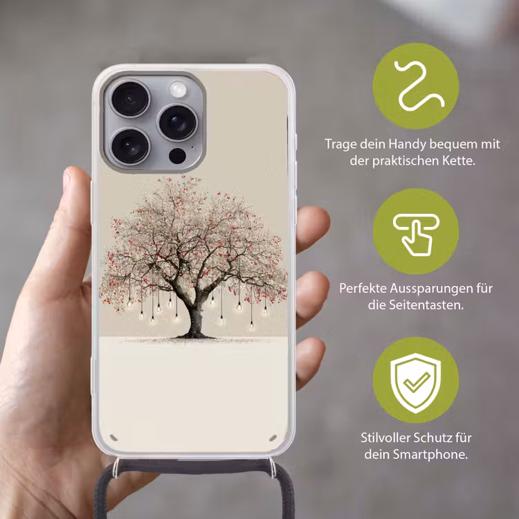 Lichtboom - Winter - Kerst - Meerkleurig Hoesje iPhone 16 Pro Max met koord klein -sfeer2_DE