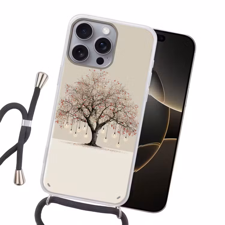 Lichtboom - Winter - Kerst - Meerkleurig Hoesje iPhone 16 Pro Max met koord klein -sfeer1