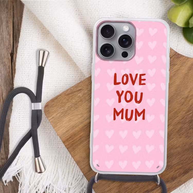 Love - Quote - Moeder - Rood Hoesje iPhone 16 Pro Max met koord klein -sfeer4