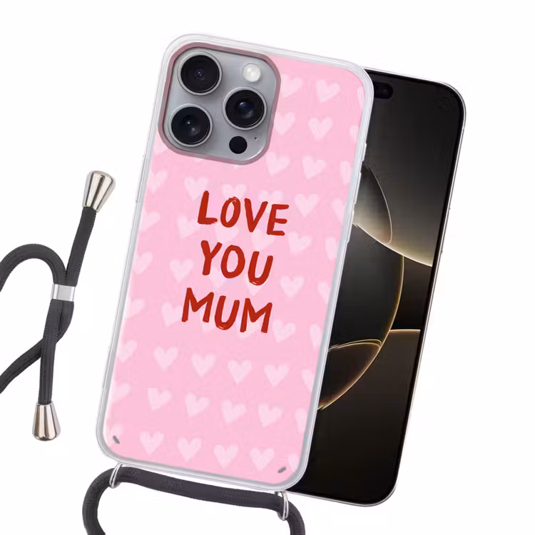 Love - Quote - Moeder - Rood Hoesje iPhone 16 Pro Max met koord klein -sfeer1