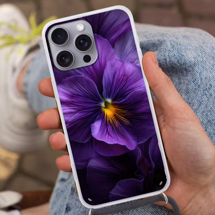 Paars - Viool - Diepte Hoesje iPhone 16 Pro Max met koord klein -sfeer3