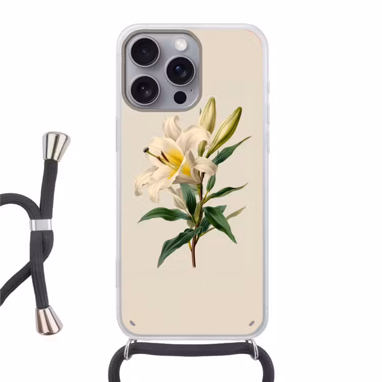 Lelie - Elegant - Botanisch - Beige Hoesje iPhone 16 Pro Max met koord klein -3d