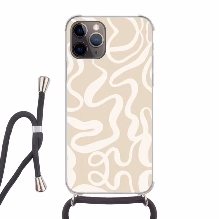 Lijnen - Abstract - Beige - Wit - Minimalistisch Hoesje iPhone 12 Pro met koord klein -3d