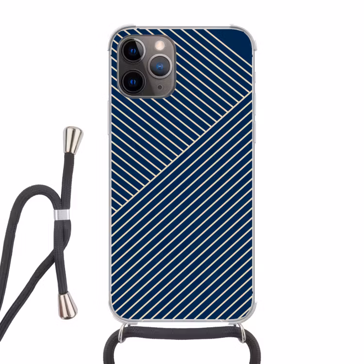 Lijnen - Abstract - Blauw - Wit - Minimalistisch Hoesje iPhone 12 Pro met koord klein -3d