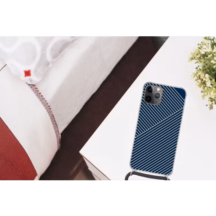 Lijnen - Abstract - Blauw - Wit - Minimalistisch Hoesje iPhone 12 Pro met koord klein -kamer
