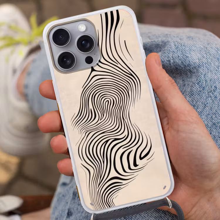 Lijnen - Abstract - Golvend - Zwart Hoesje iPhone 16 Pro Max met koord klein -sfeer3