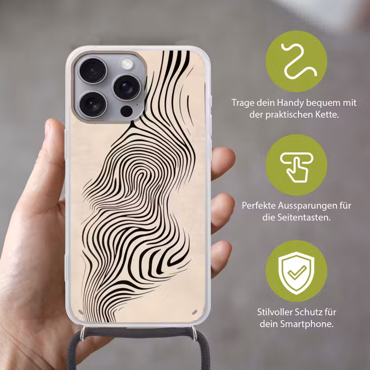 Lijnen - Abstract - Golvend - Zwart Hoesje iPhone 16 Pro Max met koord klein -sfeer2_DE