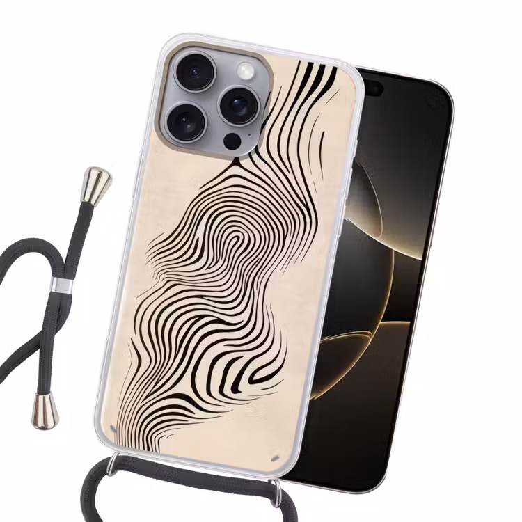 Lijnen - Abstract - Golvend - Zwart Hoesje iPhone 16 Pro Max met koord klein -sfeer1