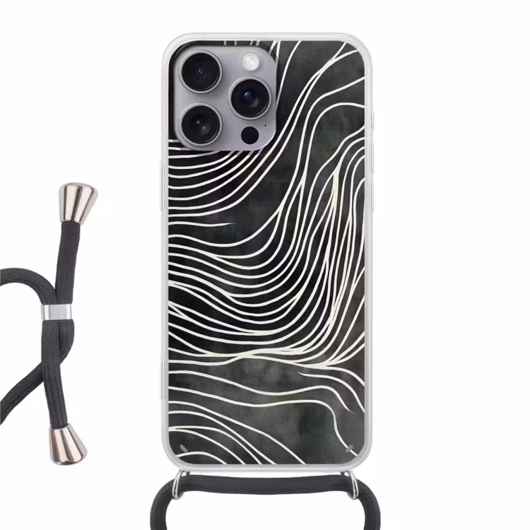 Lijnen - Patroon - Abstract - Wit Hoesje iPhone 16 Pro Max met koord klein -3d