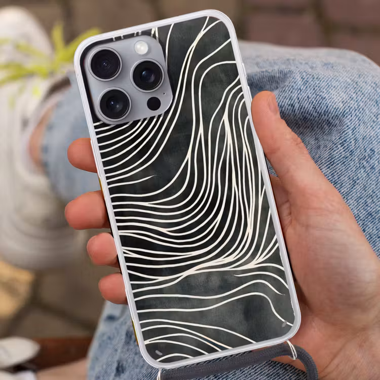 Lijnen - Patroon - Abstract - Wit Hoesje iPhone 16 Pro Max met koord klein -sfeer3