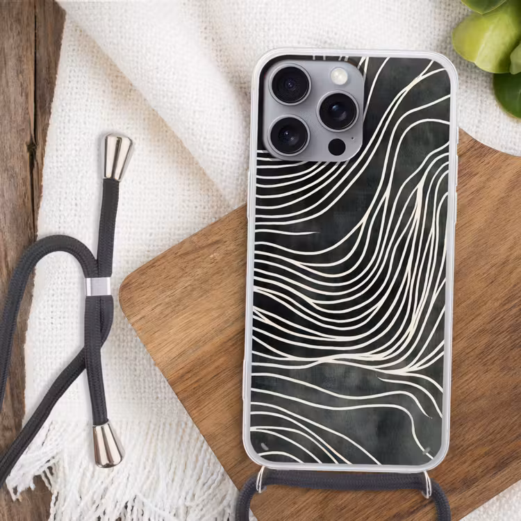 Lijnen - Patroon - Abstract - Wit Hoesje iPhone 16 Pro Max met koord klein -sfeer4