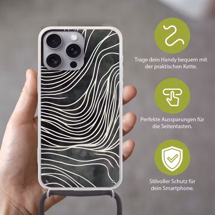 Lijnen - Patroon - Abstract - Wit Hoesje iPhone 16 Pro Max met koord klein -sfeer2_DE