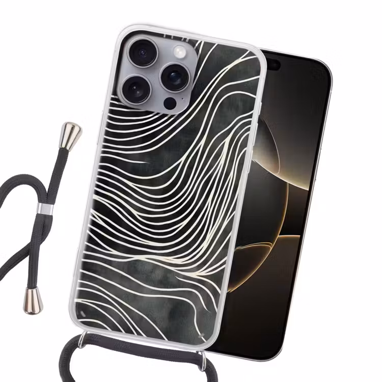 Lijnen - Patroon - Abstract - Wit Hoesje iPhone 16 Pro Max met koord klein -sfeer1