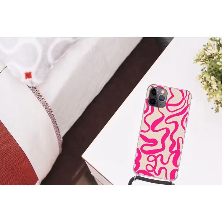 Lijnen - Roze - Beige - Abstract - Minimalistisch Hoesje iPhone 12 Pro met koord klein -kamer