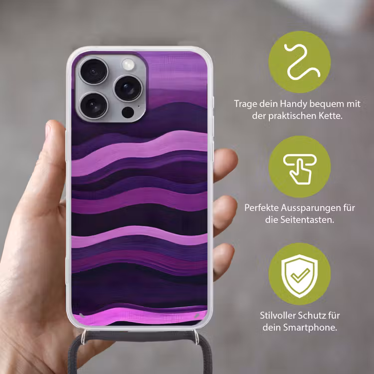 Lijnen - Golven - Paars - Abstract Hoesje iPhone 16 Pro Max met koord klein -sfeer2_DE