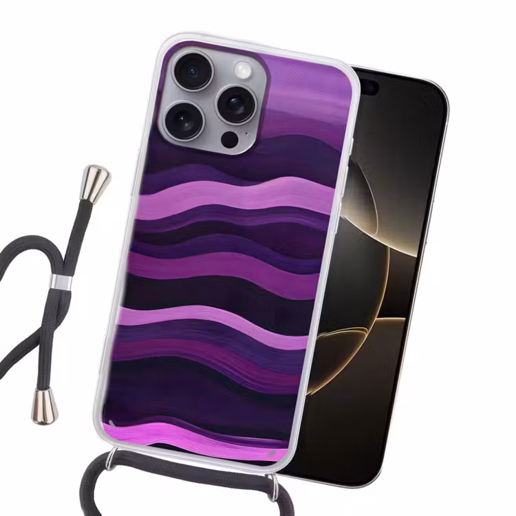Lijnen - Golven - Paars - Abstract Hoesje iPhone 16 Pro Max met koord klein -sfeer1