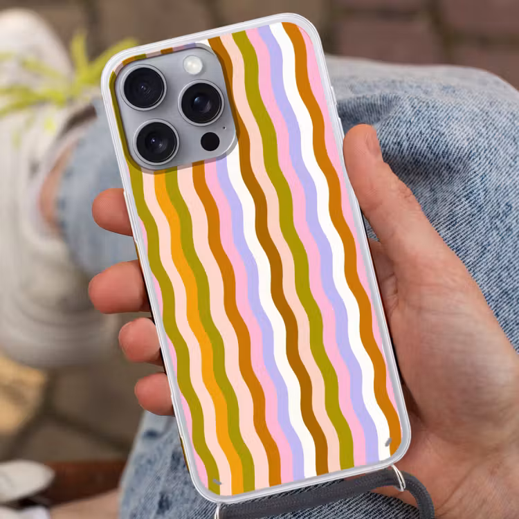 lijnen - Golven - Pastelkleuren - Patroon Hoesje iPhone 16 Pro Max met koord klein -sfeer3