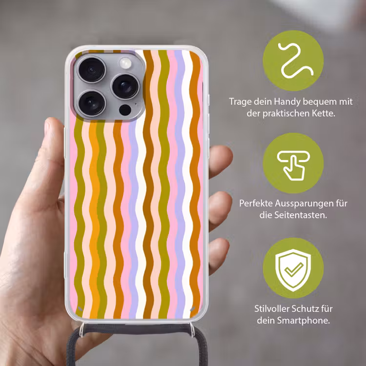 lijnen - Golven - Pastelkleuren - Patroon Hoesje iPhone 16 Pro Max met koord klein -sfeer2_DE