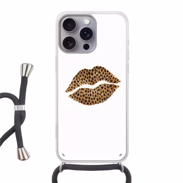 Lip - Panterprint - Minimalistisch - Wit Hoesje iPhone 16 Pro Max met koord klein -3d