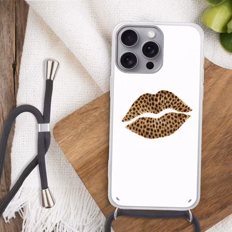 Lip - Panterprint - Minimalistisch - Wit Hoesje iPhone 16 Pro Max met koord klein -sfeer4