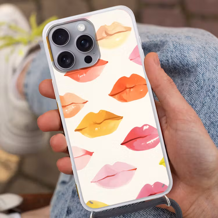 Lippen - Kleurrijk - Glanzend Hoesje iPhone 16 Pro Max met koord klein -sfeer3