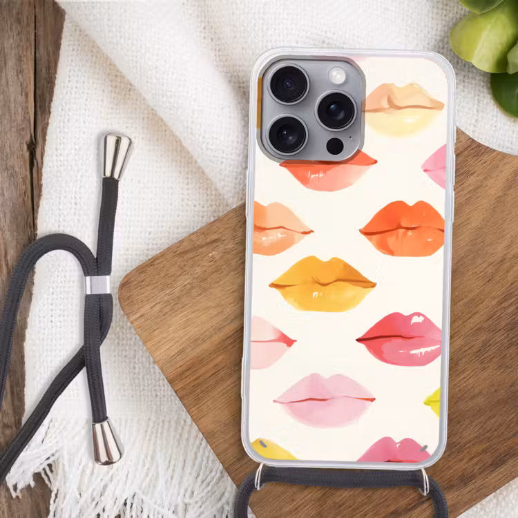 Lippen - Kleurrijk - Glanzend Hoesje iPhone 16 Pro Max met koord klein -sfeer4
